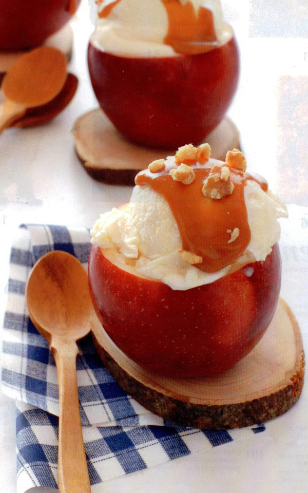 manzanas carmelo y helado
