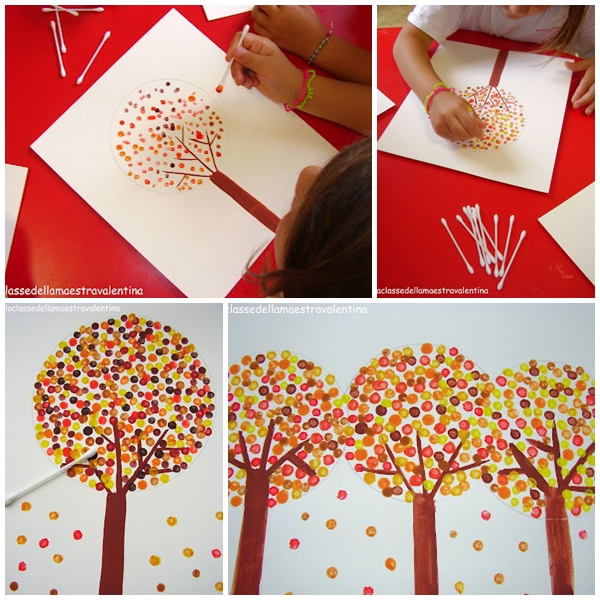 Pintar Un Arbol De Otono Con Bastoncillos
