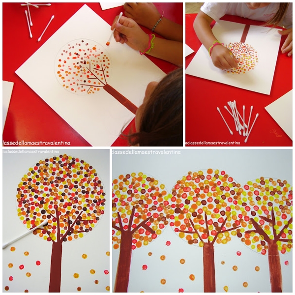 Pintar Un Arbol De Otono Con Bastoncillos