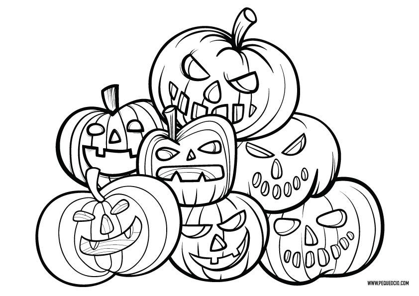 15 dibujos de calabazas de Halloween para colorear - Pequeocio