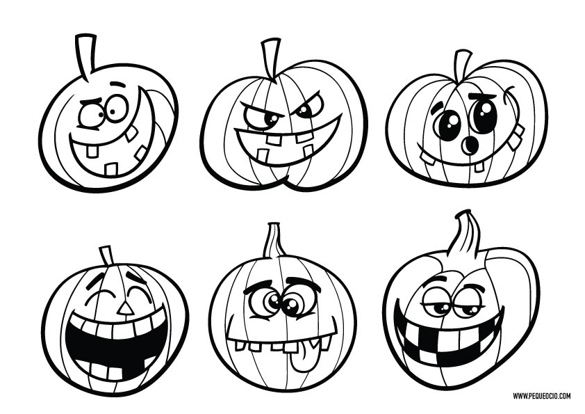 15 dibujos de calabazas de Halloween para colorear - Pequeocio