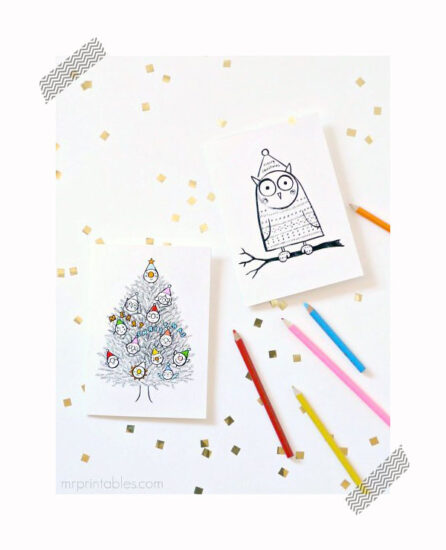 tarjetas de Navidad para imprimir y colorear