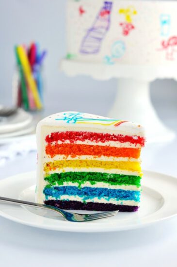 tarta de cumpleaños con los colores del arco iris