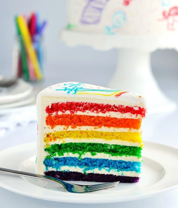 tarta de cumpleaños con los colores del arco iris