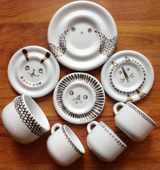Juego De Tazas De Cerámica Para Pintar - 2 Tazas Blancas + 12 Lápices De Porcelana, Apto Para Lavavajillas