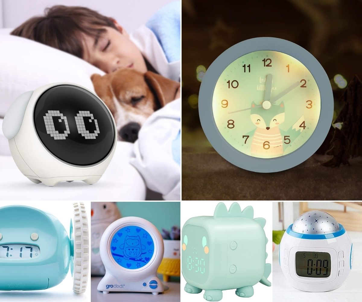 Despertadores,Despertador infantil,Productos creativos Pantalla digital grande Función de alarma de repetición inteligente con temperatura y calendario de alarma electrónica luminosa Azul 