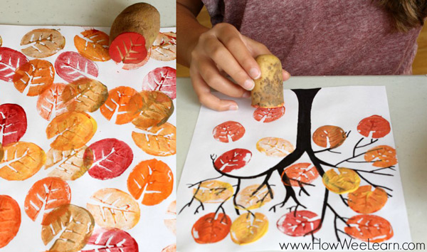 Manualidades infantiles de otoño: hojas de sello de patata