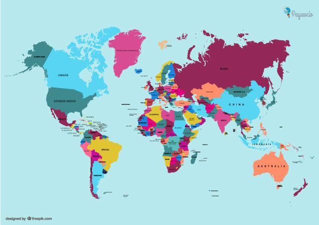 MAPAMUNDI (mapa físico, político y mudo para imprimir