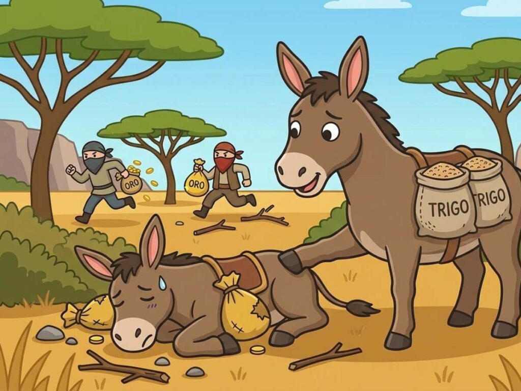 Fábula. Delas Mulas Y Los Ladrones