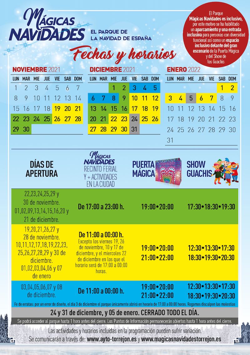 Mágicas Navidades Horarios