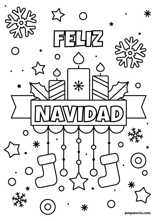 50 dibujos navideños para colorear (dibujos de Navidad fáciles para pintar)  - Pequeocio