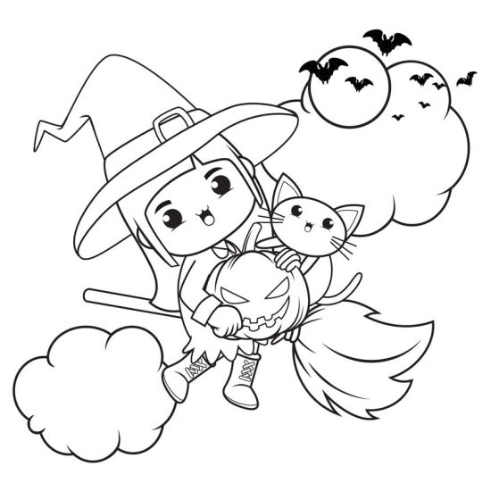 brujas de halloween kawaii para colorear