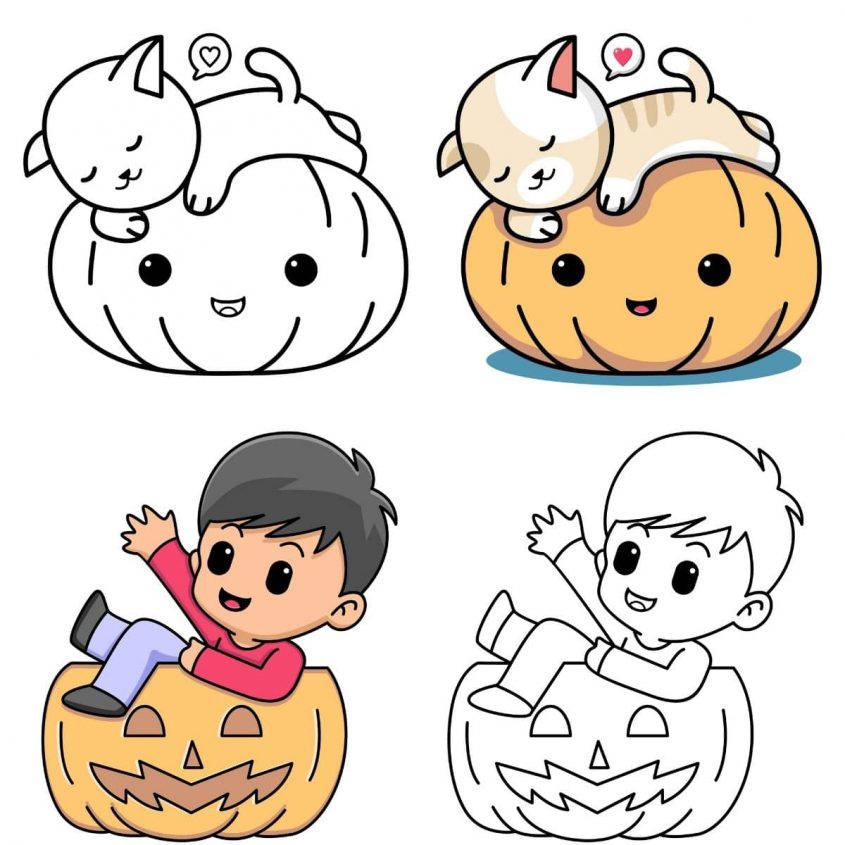 10 dibujos Kawaii de Halloween para pintar y colorear - Pequeocio