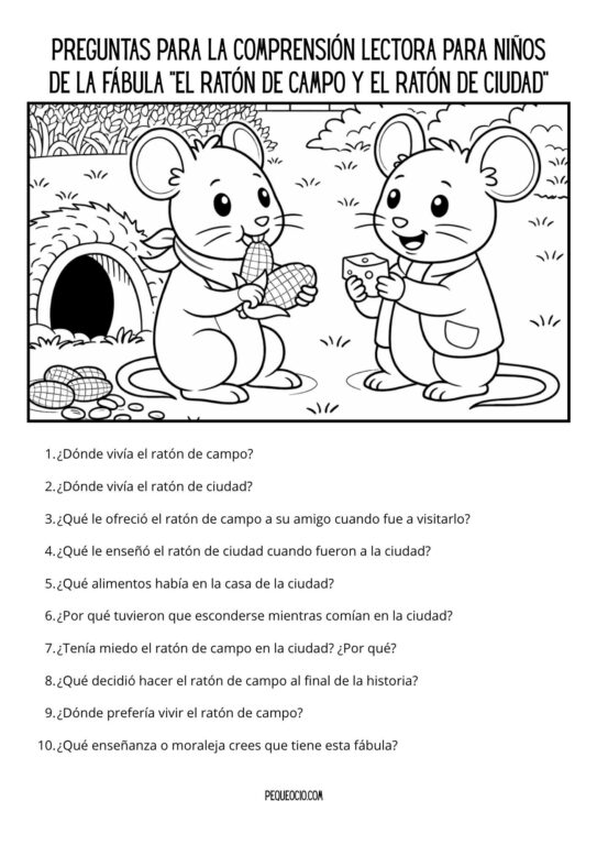 Ejercicios De Comprensión Lectora Fabula El Raton De Campo Y El Raton De Ciudad
