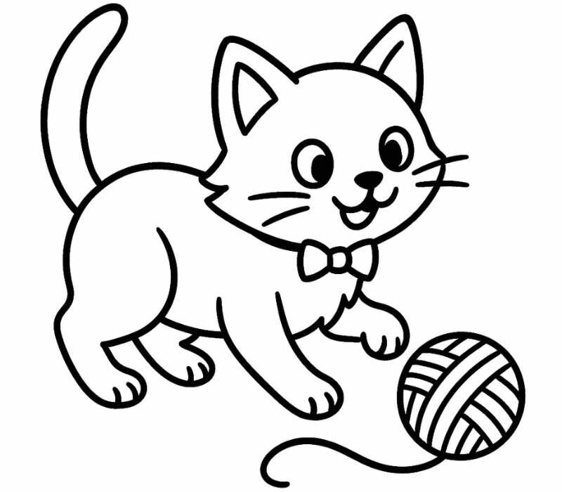 dibujo de gato jugando con ovillo de lana