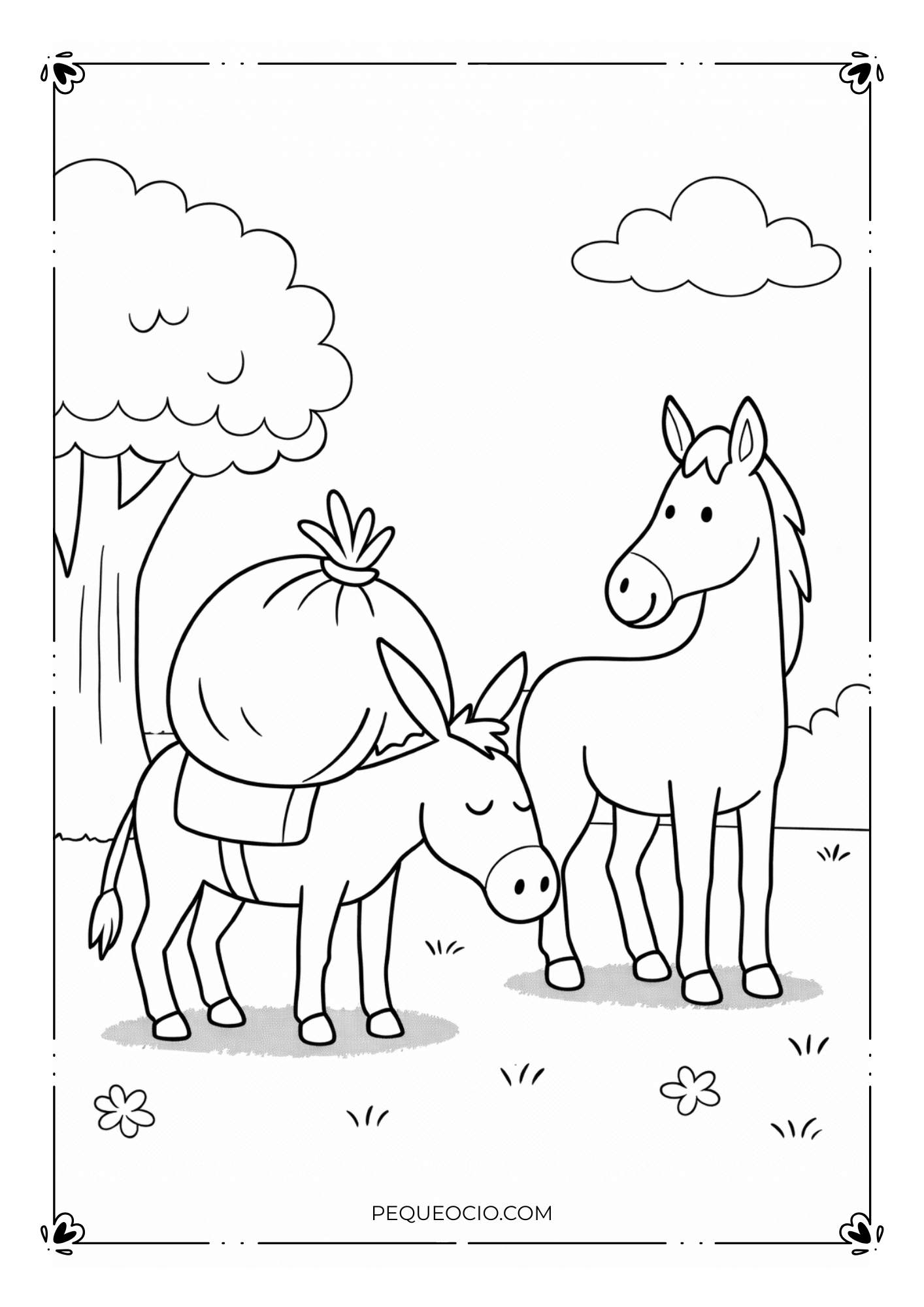 Dibujo Para Colorear Fabula El Asno Y El Caballo