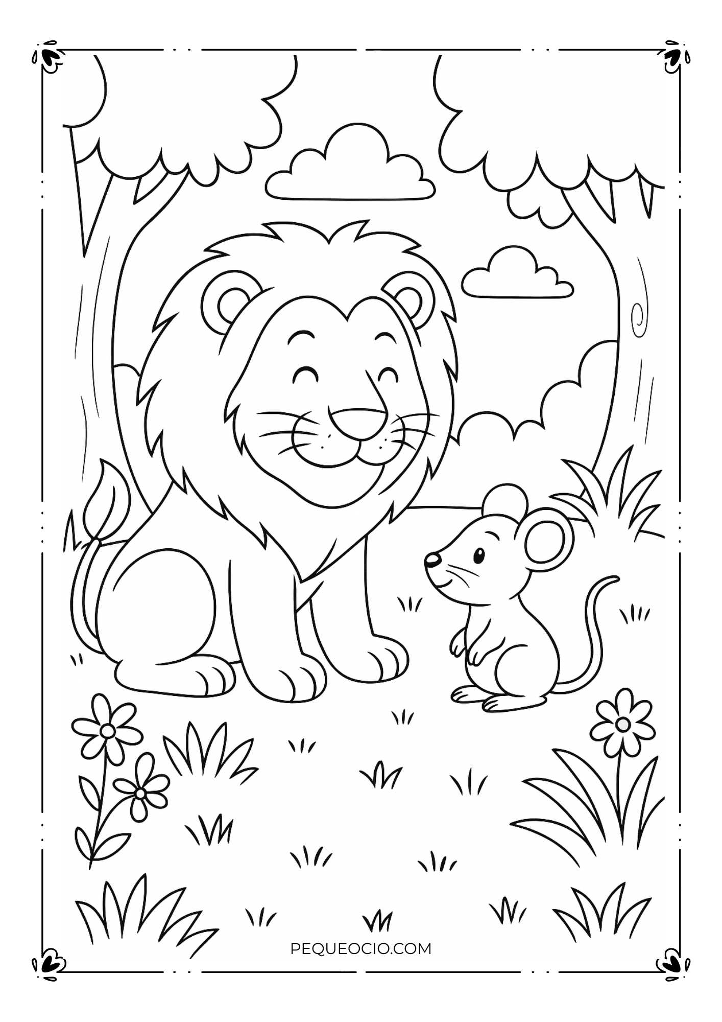 Dibujo Para Colorear Fabula El Leon Y El Raton