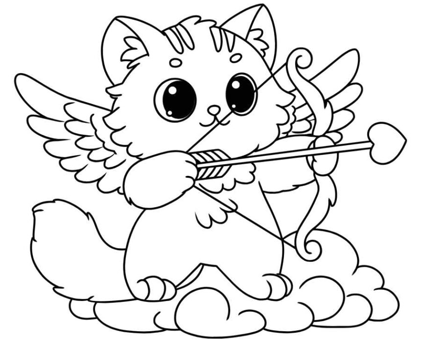 dibujo para colorear gato cupido san valentin