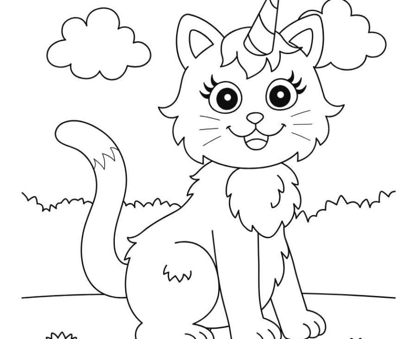 dibujo para colorear gato unicornio