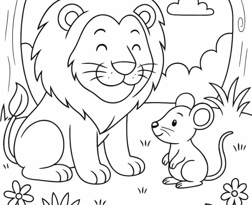 el león y el ratón para colorear