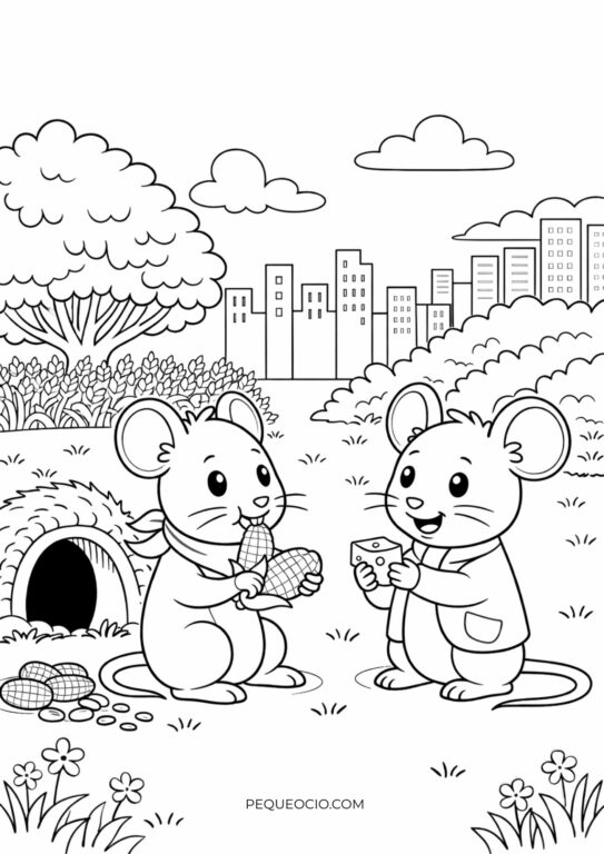 El Ratón De Campo Y El Ratón De Ciudad Para Colorear
