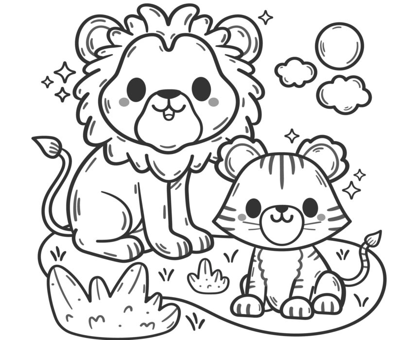 dibujo de tigre y leon para colorear