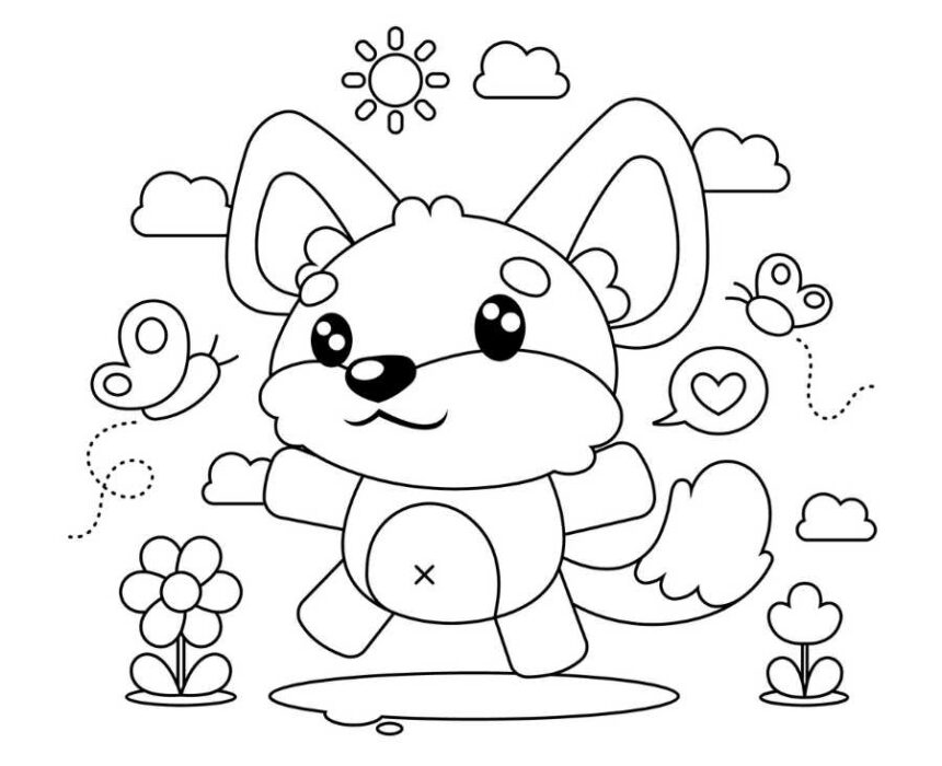 dibujo kawaii de lobo para colorear
