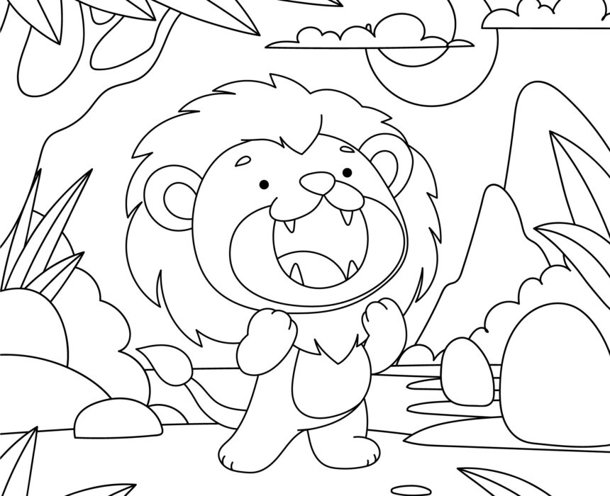 dibujo para colorear de leon cantando