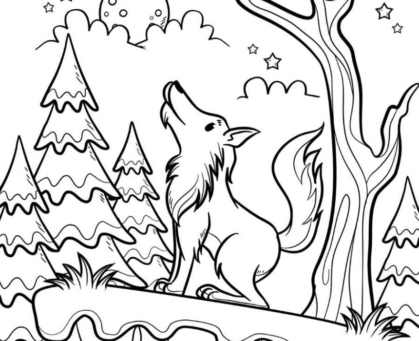 dibujo para colorear de lobo dificil