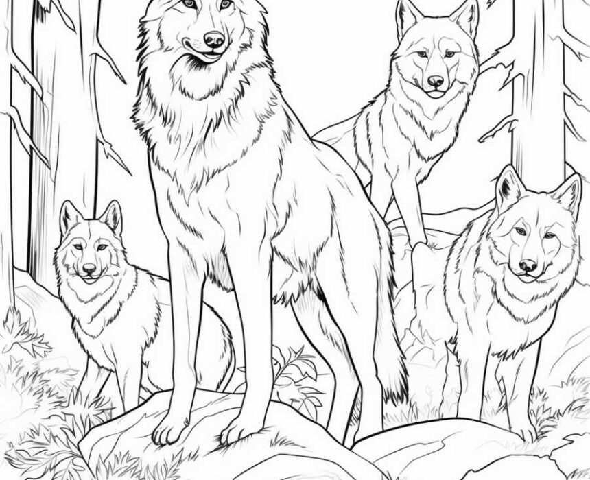 dibujo para colorear de manada de lobos