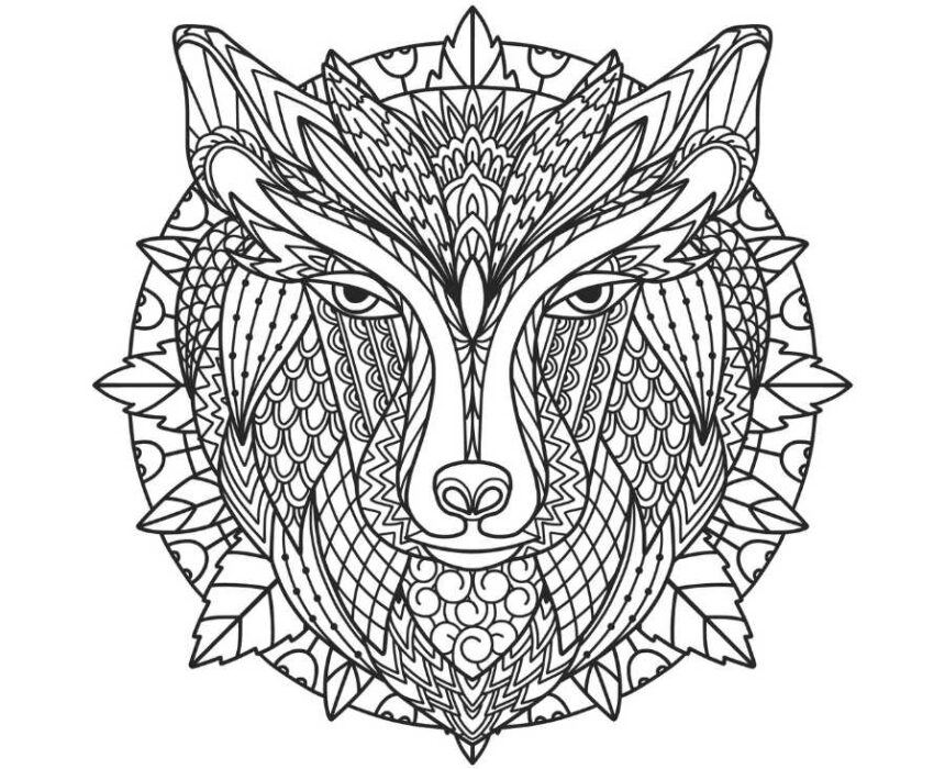 dibujo para colorear de mandala de lobo