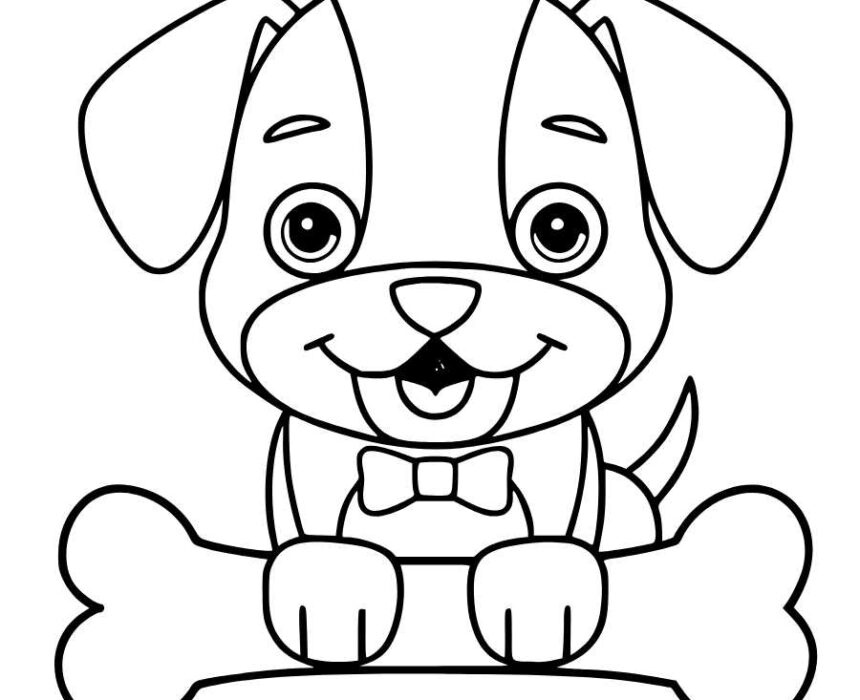 dibujo para colorear de perro con hueso
