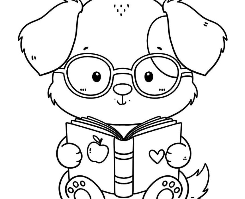 dibujo para colorear de perro leyendo