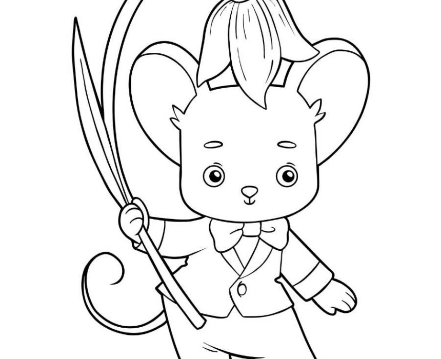 dibujo para colorear ratón con flor