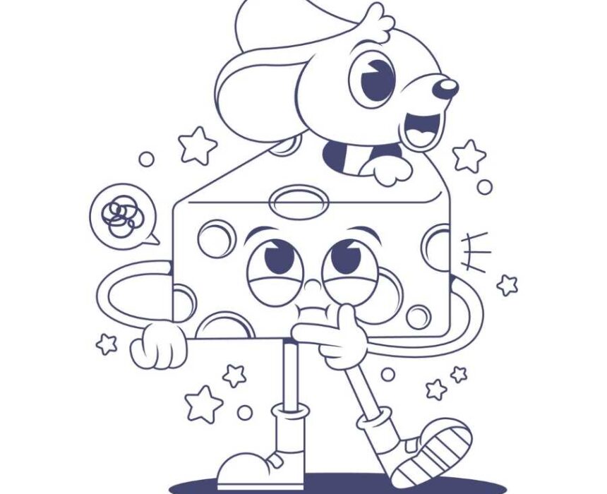 dibujo para colorear raton dentro de queso