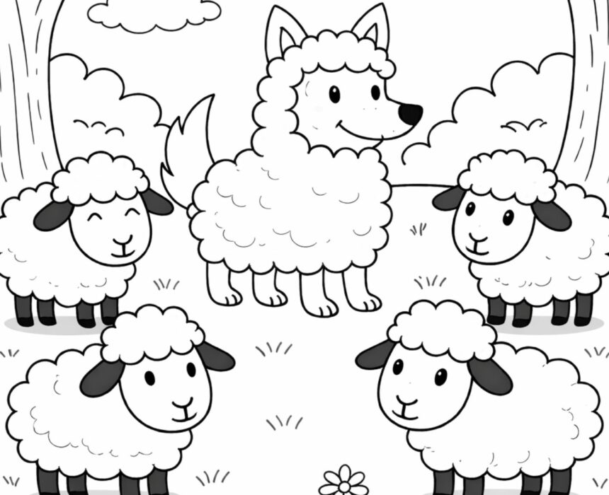 dibujo para colorear de fabula el lobo con piel de oveja