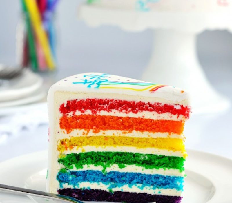 tarta de cumpleaños con los colores del arco iris